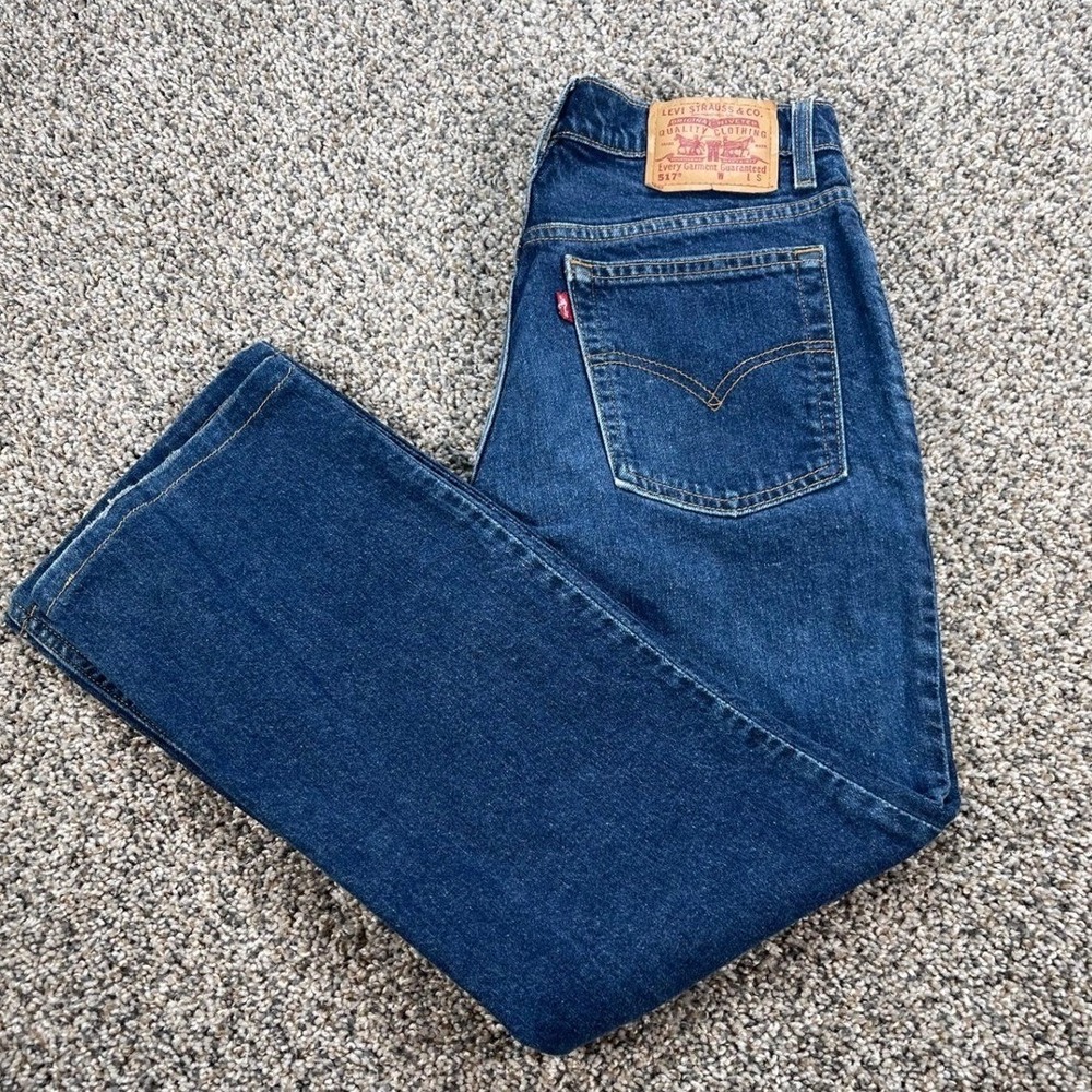 Vintage Levi's 517 Boot Cut Women's 28x27 Stretch Dark Wash Slim Denim High Rise